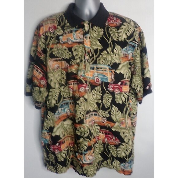 Kalaheo Hawaiian Shirt Mens 2XL Polo 1/4 Button Woody Surf Beach USA Palmtree - Picture 1 of 7